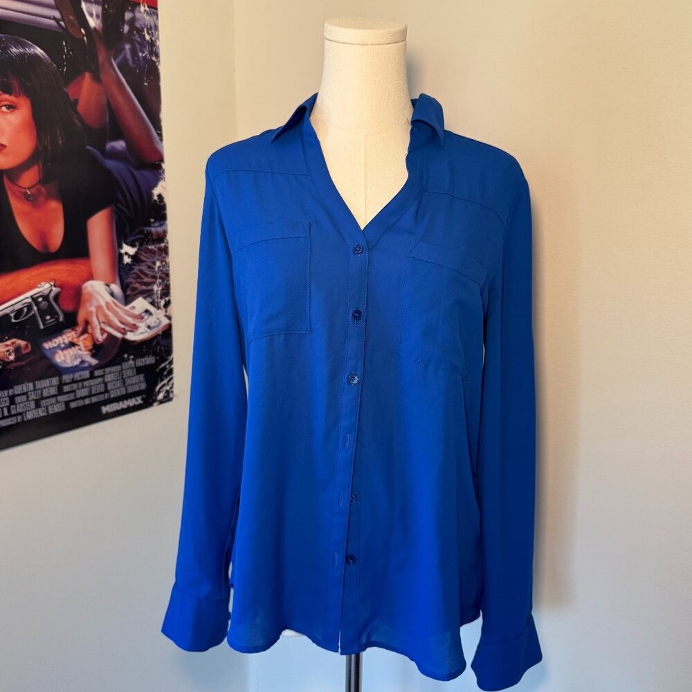 Express Long Sleeve Royal Blue Business Casual Buttoned Top